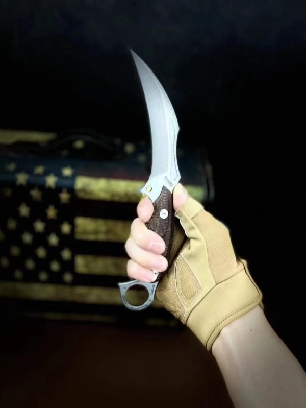 Meunier Bros.BIsdes karambit DC53 lame, manche en lin, haute dureté, outils multi-mains tranchants opaque – Image 5