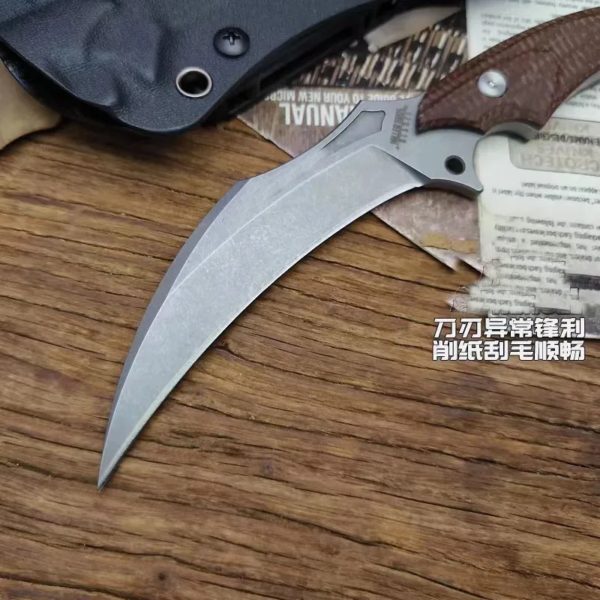 Meunier Bros.BIsdes karambit DC53 lame, manche en lin, haute dureté, outils multi-mains tranchants opaque – Image 3