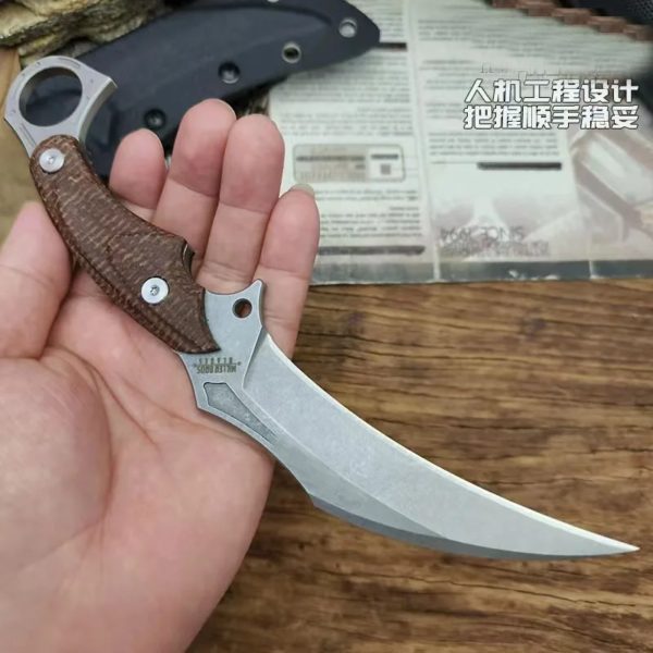 Meunier Bros.BIsdes karambit DC53 lame, manche en lin, haute dureté, outils multi-mains tranchants opaque