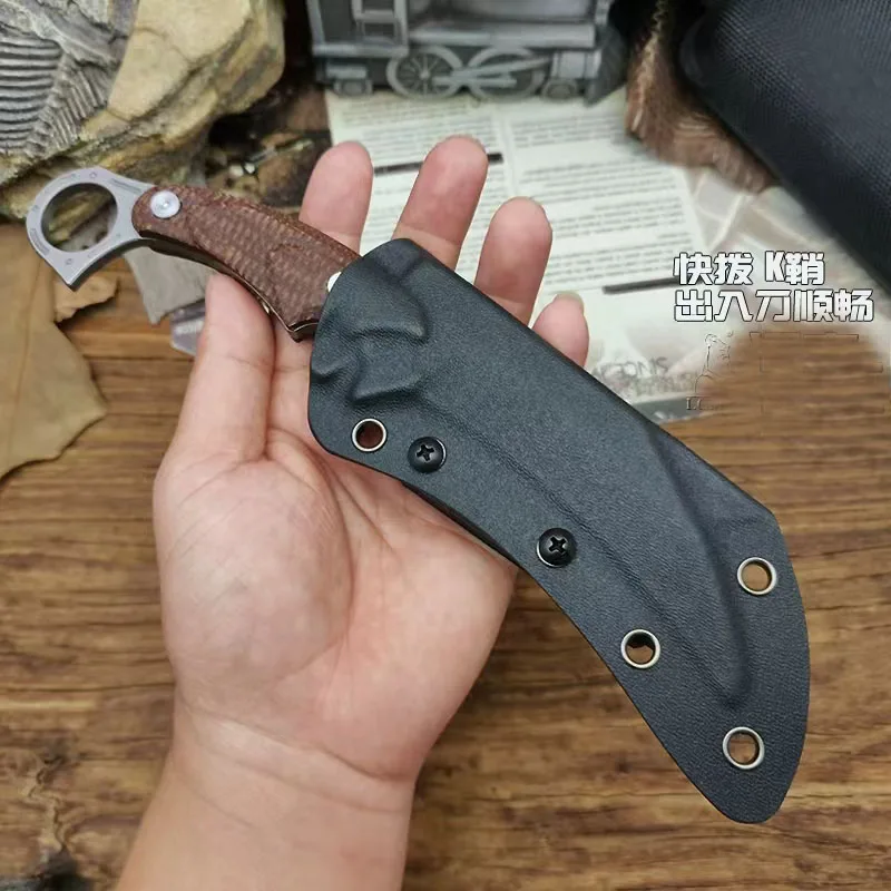 Meunier Bros.BIsdes karambit DC53 lame, manche en lin, haute dureté, outils multi-mains tranchants opaque
