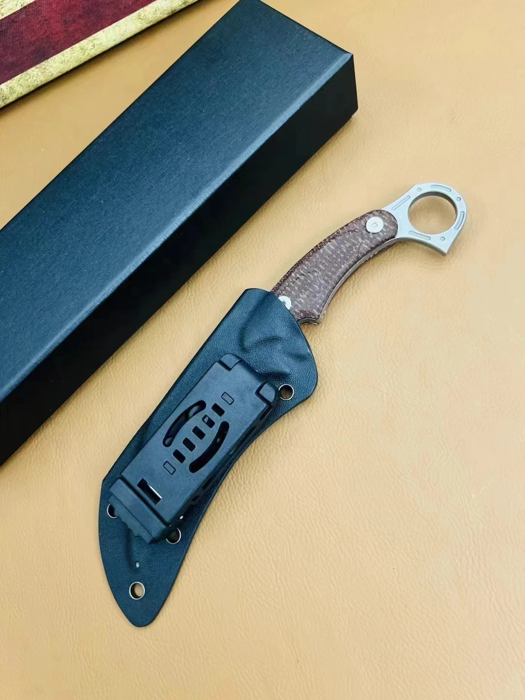 Meunier Bros.BIsdes karambit DC53 lame, manche en lin, haute dureté, outils multi-mains tranchants opaque