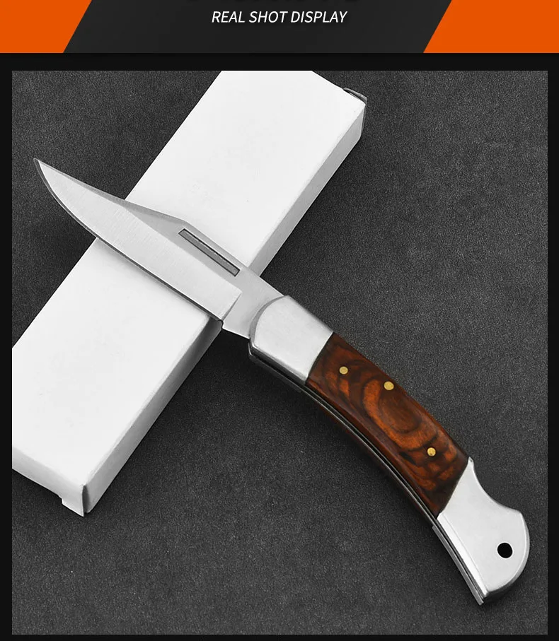 Couteau pliant de poche portable EDC, acier inoxydable 3CR, manche en bois confortable, camping en plein air, outils à main de survie, vente en gros