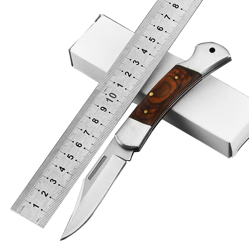 Couteau pliant de poche portable EDC, acier inoxydable 3CR, manche en bois confortable, camping en plein air, outils à main de survie, vente en gros