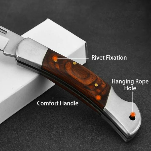 Couteau pliant de poche portable EDC, acier inoxydable 3CR, manche en bois confortable, camping en plein air, outils à main de survie, vente en gros – Image 6
