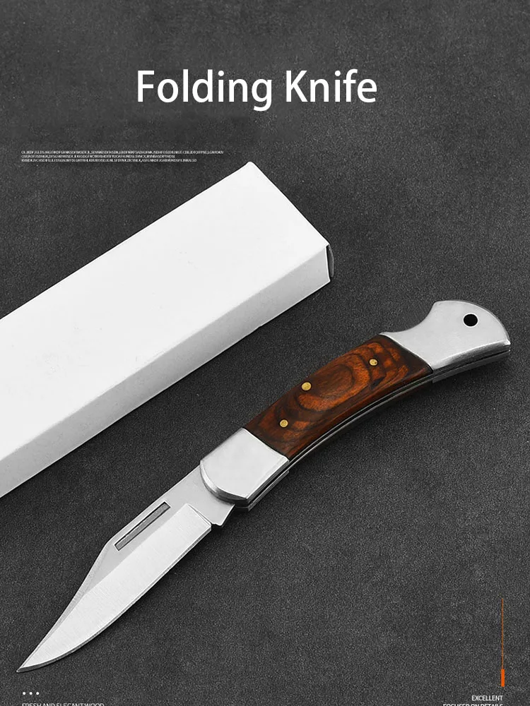 Couteau pliant de poche portable EDC, acier inoxydable 3CR, manche en bois confortable, camping en plein air, outils à main de survie, vente en gros
