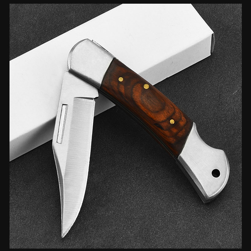 Couteau pliant de poche portable EDC, acier inoxydable 3CR, manche en bois confortable, camping en plein air, outils à main de survie, vente en gros