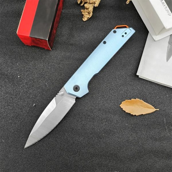 Couteau de poche pliable KS 2038 Iridium bleu en aluminium, lame en acier, utilitaire opaque, camping, survie, outil EDC