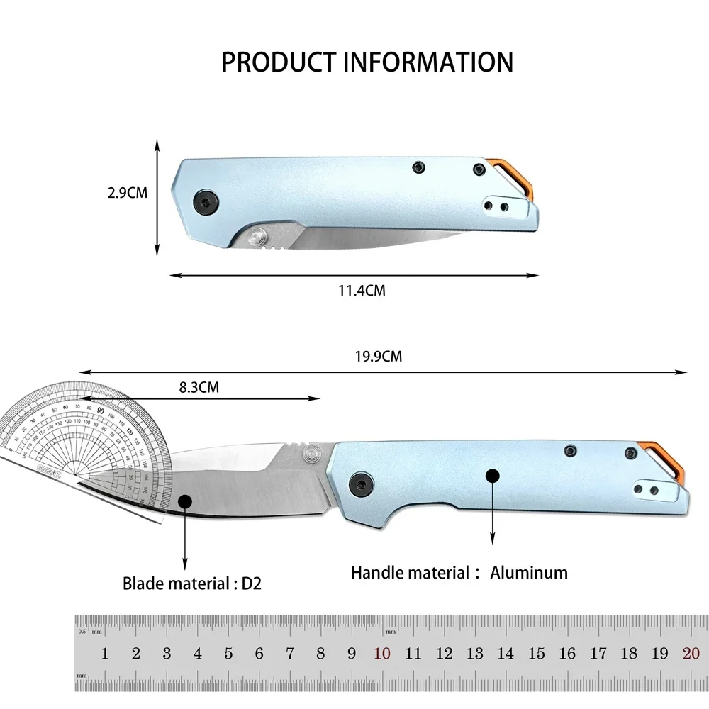 Couteau de poche pliable KS 2038 Iridium bleu en aluminium, lame en acier, utilitaire opaque, camping, survie, outil EDC