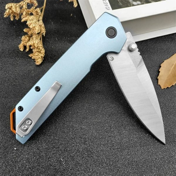 Couteau de poche pliable KS 2038 Iridium bleu en aluminium, lame en acier, utilitaire opaque, camping, survie, outil EDC – Image 5