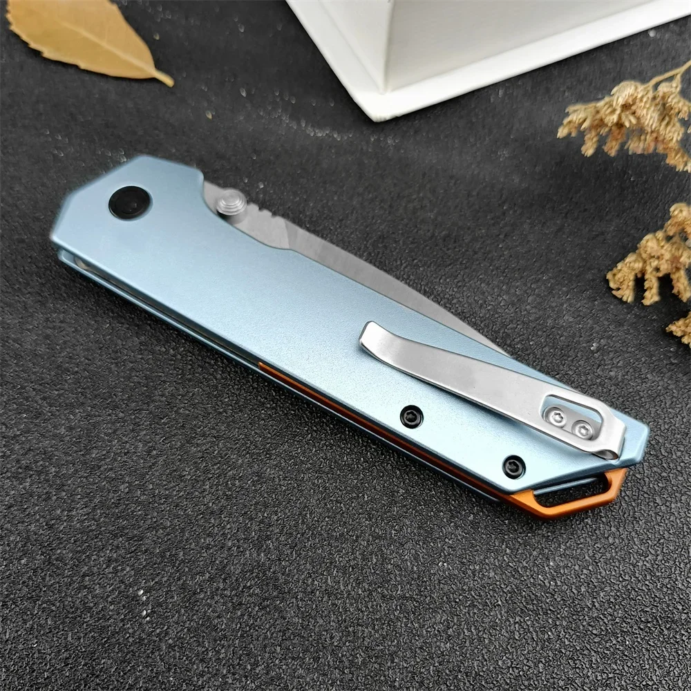 Couteau de poche pliable KS 2038 Iridium bleu en aluminium, lame en acier, utilitaire opaque, camping, survie, outil EDC