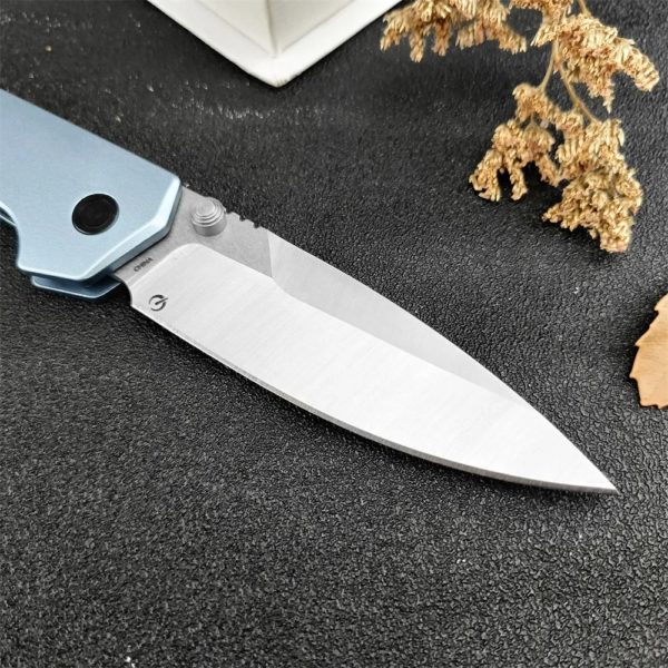 Couteau de poche pliable KS 2038 Iridium bleu en aluminium, lame en acier, utilitaire opaque, camping, survie, outil EDC – Image 3