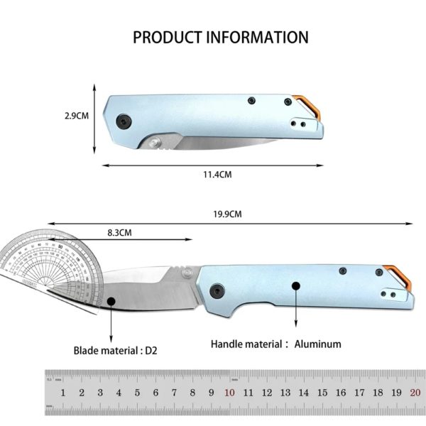 Couteau de poche pliable KS 2038 Iridium bleu en aluminium, lame en acier, utilitaire opaque, camping, survie, outil EDC – Image 6