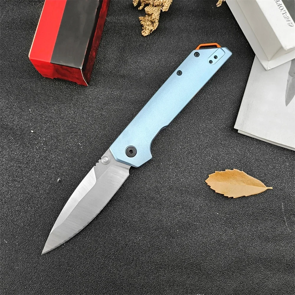 Couteau de poche pliable KS 2038 Iridium bleu en aluminium, lame en acier, utilitaire opaque, camping, survie, outil EDC
