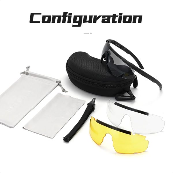 Lunettes DulGoggles coupe-vent et anti-poussière, lunettes de soleil pare-balles de tir militaire CS, lunettes d'alpinisme de moto, ensemble de 3 lentilles – Image 3