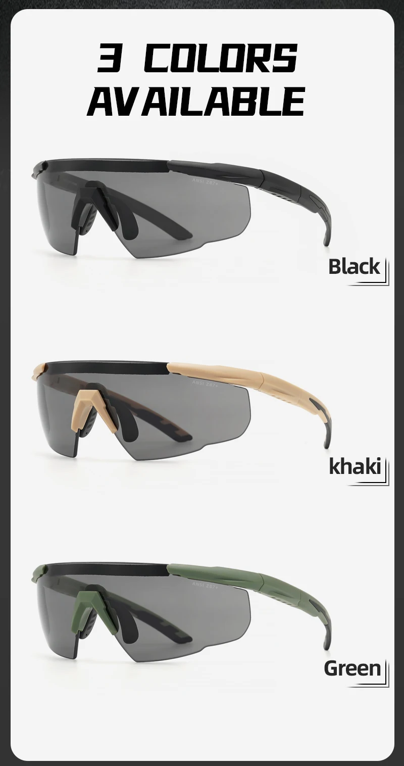 Lunettes DulGoggles coupe-vent et anti-poussière, lunettes de soleil pare-balles de tir militaire CS, lunettes d'alpinisme de moto, ensemble de 3 lentilles