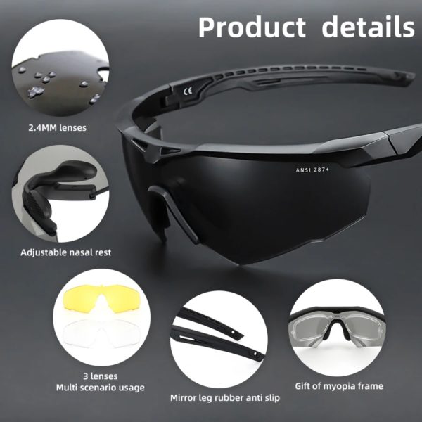 DulGoggles-Ensemble de lunettes de soleil pare-balles, lunettes d'alpinisme de moto, coupe-vent, anti-poussière, CS, tir militaire – Image 4