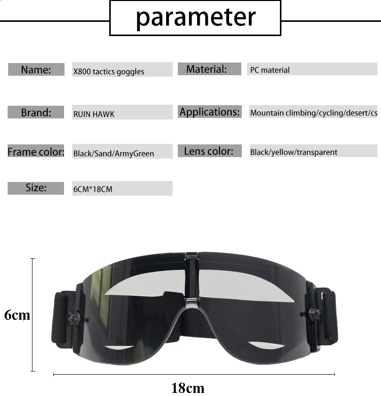 USMC-Lunettes de soleil X800 DulSunglasses pour hommes, chasse en plein air, lunettes de tir Airsoft Paintball, 3 lentilles