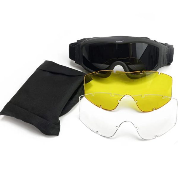 Lunettes de soleil tactiques, noir, beige, vert, 3 lentilles, pour tir militaire, Paintball, Airsoft, coupe-vent, Wargame, alpinisme – Image 2
