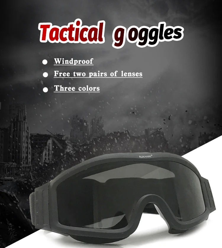 Lunettes de soleil tactiques, noir, beige, vert, 3 lentilles, pour tir militaire, Paintball, Airsoft, coupe-vent, Wargame, alpinisme