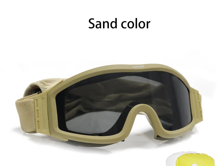 Lunettes de soleil tactiques, noir, beige, vert, 3 lentilles, pour tir militaire, Paintball, Airsoft, coupe-vent, Wargame, alpinisme