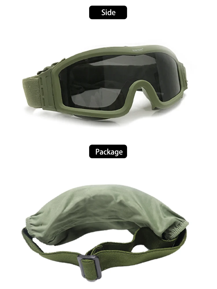 Lunettes de soleil tactiques, noir, beige, vert, 3 lentilles, pour tir militaire, Paintball, Airsoft, coupe-vent, Wargame, alpinisme
