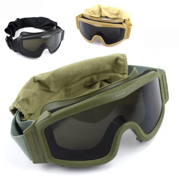 Lunettes de soleil tactiques, noir, beige, vert, 3 lentilles, pour tir militaire, Paintball, Airsoft, coupe-vent, Wargame, alpinisme