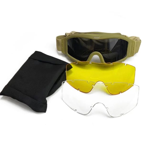 Lunettes de soleil tactiques, noir, beige, vert, 3 lentilles, pour tir militaire, Paintball, Airsoft, coupe-vent, Wargame, alpinisme – Image 4