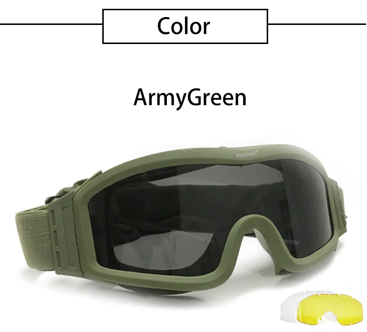 Lunettes de soleil tactiques, noir, beige, vert, 3 lentilles, pour tir militaire, Paintball, Airsoft, coupe-vent, Wargame, alpinisme