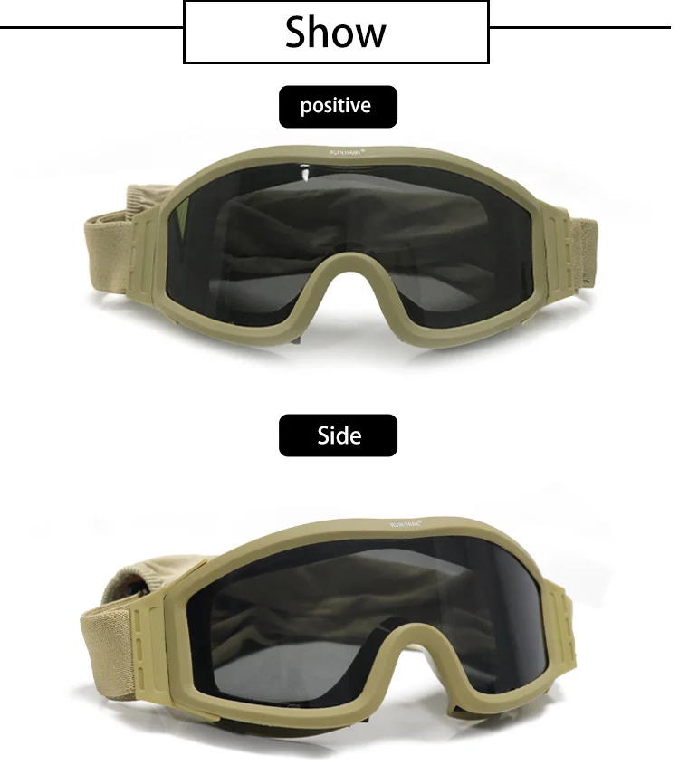 Lunettes de soleil tactiques, noir, beige, vert, 3 lentilles, pour tir militaire, Paintball, Airsoft, coupe-vent, Wargame, alpinisme