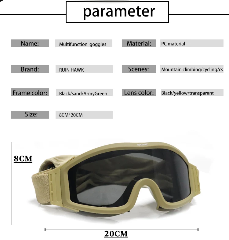 Lunettes de soleil tactiques, noir, beige, vert, 3 lentilles, pour tir militaire, Paintball, Airsoft, coupe-vent, Wargame, alpinisme