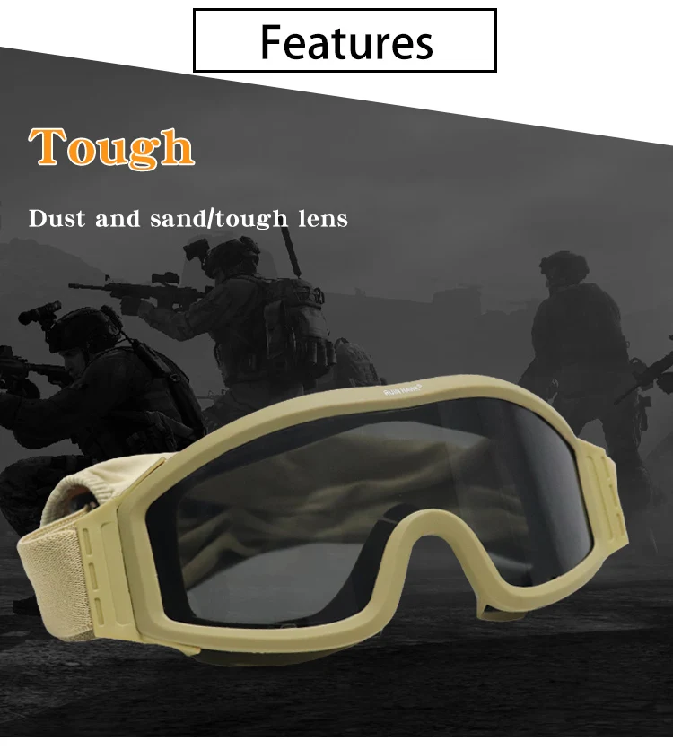 Lunettes de soleil tactiques, noir, beige, vert, 3 lentilles, pour tir militaire, Paintball, Airsoft, coupe-vent, Wargame, alpinisme