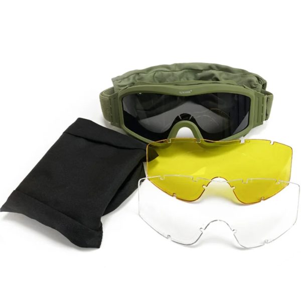 Lunettes de soleil tactiques, noir, beige, vert, 3 lentilles, pour tir militaire, Paintball, Airsoft, coupe-vent, Wargame, alpinisme – Image 3