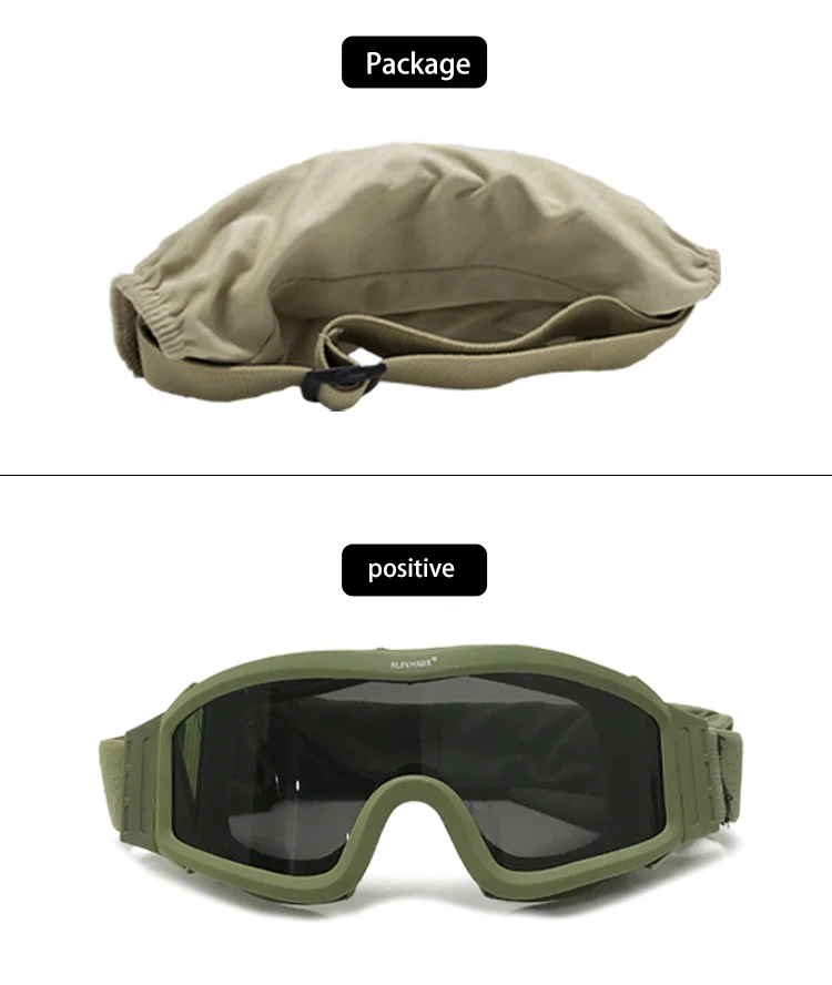 Lunettes de soleil tactiques, noir, beige, vert, 3 lentilles, pour tir militaire, Paintball, Airsoft, coupe-vent, Wargame, alpinisme