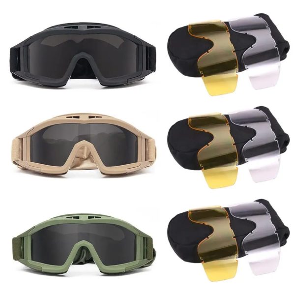 DulGoggles-Lunettes de tir coupe-vent et anti-poussière, lunettes d'alpinisme de moto de motocross, lunettes de protection sûres, 3 lentilles
