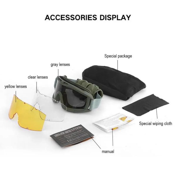 DulGoggles-Lunettes de tir coupe-vent et anti-poussière, lunettes d'alpinisme de moto de motocross, lunettes de protection sûres, 3 lentilles – Image 6