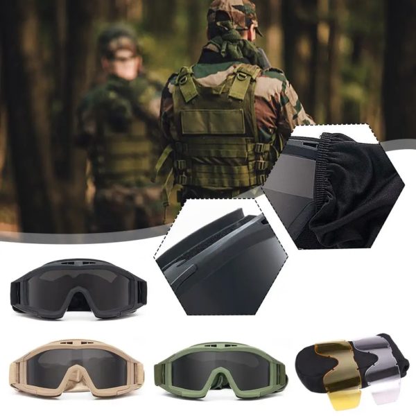 DulGoggles-Lunettes de tir coupe-vent et anti-poussière, lunettes d'alpinisme de moto de motocross, lunettes de protection sûres, 3 lentilles – Image 2