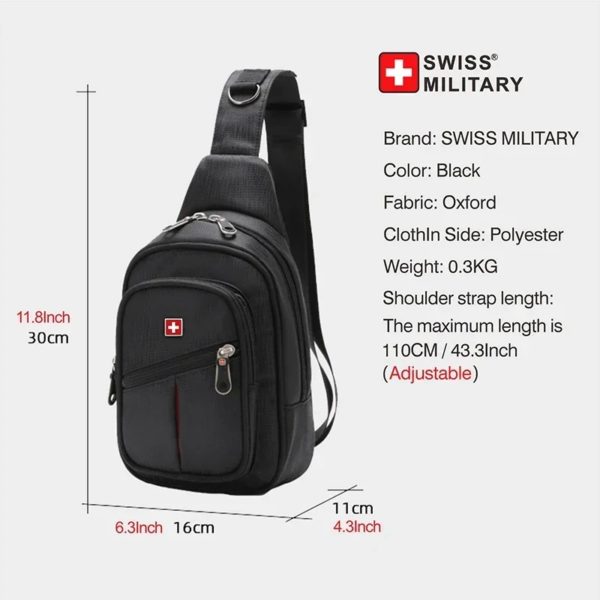 SWISS-Sacs de poitrine imperméables pour hommes, sac à bandoulière initié, sac à bandoulière durable, sac à bandoulière pratique, grand espace, loisirs en plein air – Image 2