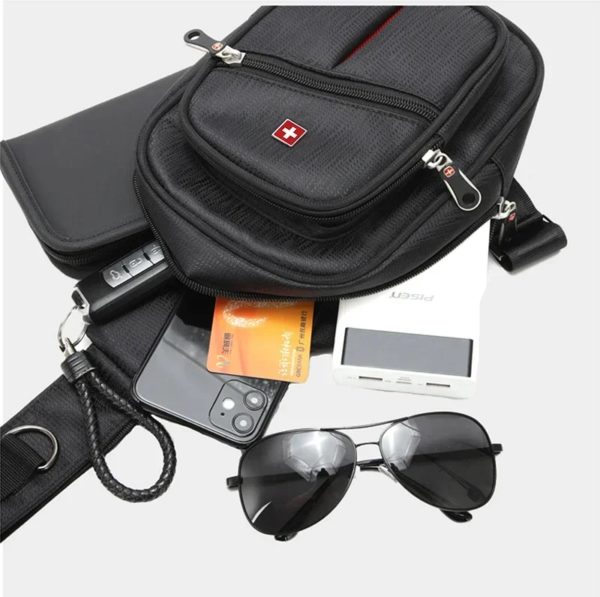 SWISS-Sacs de poitrine imperméables pour hommes, sac à bandoulière initié, sac à bandoulière durable, sac à bandoulière pratique, grand espace, loisirs en plein air – Image 5