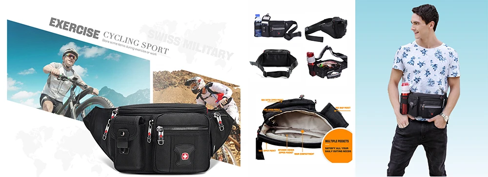 SWISS-Sacs de poitrine imperméables pour hommes, sac à bandoulière initié, sac à bandoulière durable, sac à bandoulière pratique, grand espace, loisirs en plein air