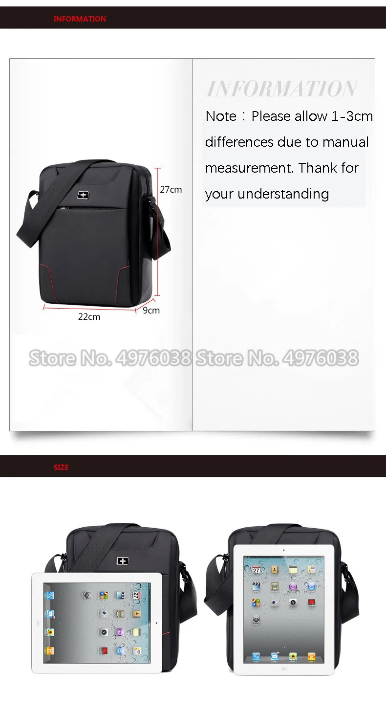 Sac à épaule imperméable pour hommes ipad 10.1 pouces, sacoche suisse simple pour hommes, sacoche 2019