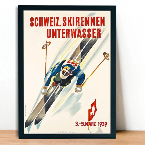 Affiche d'art de ski vintage pour la décoration intérieure, peinture sur toile, impressions murales, image, montagne, neige, Suisse, Oberland bernois, salon – Image 3
