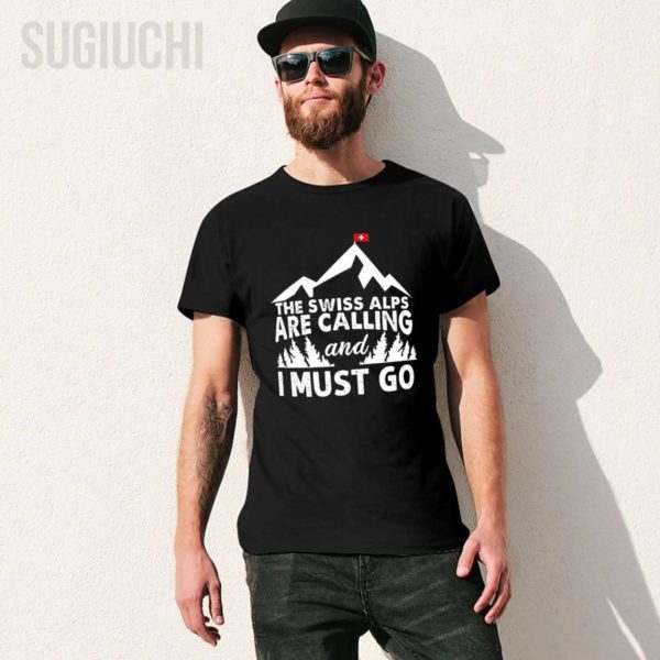 T-shirt col rond homme et femme, unisexe, 100% coton, Suisse, Alpes appellent I ista Go Mountains – Image 2