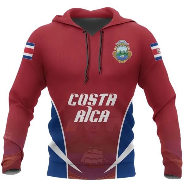 Sweat à capuche imprimé 3D pour hommes et femmes, pulls décontractés, sweat à capuche avec emblème national, vêtements à la mode, carte du Costa Rica, PVD – Image 3