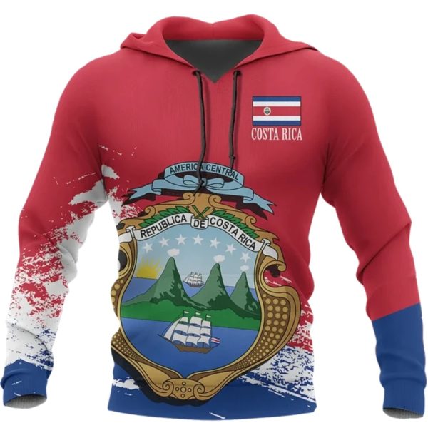Sweat à capuche imprimé 3D pour hommes et femmes, pulls décontractés, sweat à capuche avec emblème national, vêtements à la mode, carte du Costa Rica, PVD