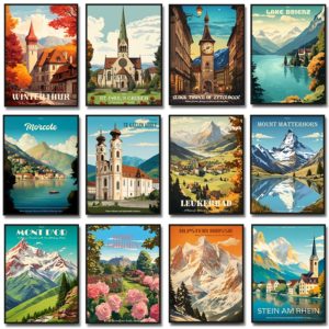 Toile de peinture de la Suisse sans cadre, image vintage de la ville de Berne, Cape Au Moine Mountain, image HD pour le salon, décoration d'intérieur