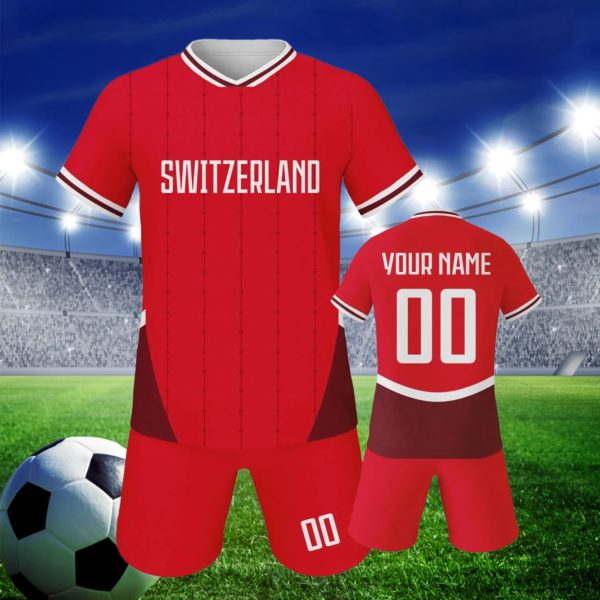 Maillot de football suisse personnalisé avec nom et numéro, uniforme de football pour enfants, kit de survêtement, cadeau pour enfants – Image 4