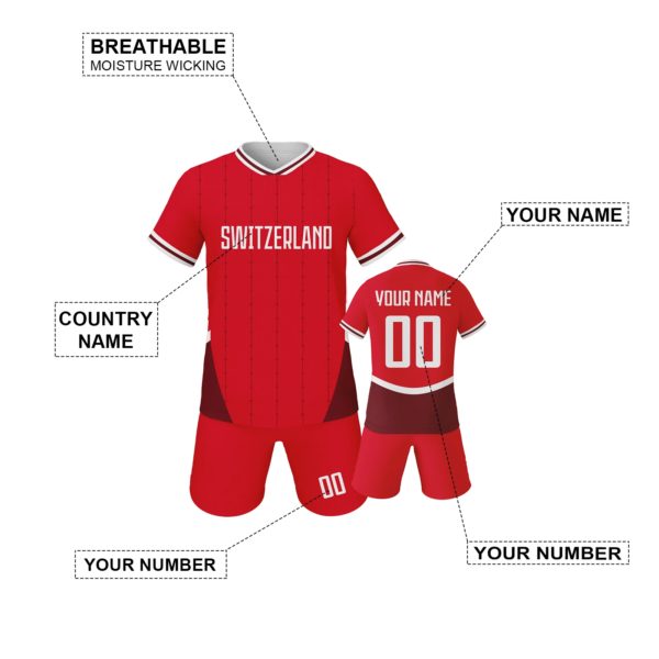 Maillot de football suisse personnalisé avec nom et numéro, uniforme de football pour enfants, kit de survêtement, cadeau pour enfants – Image 2