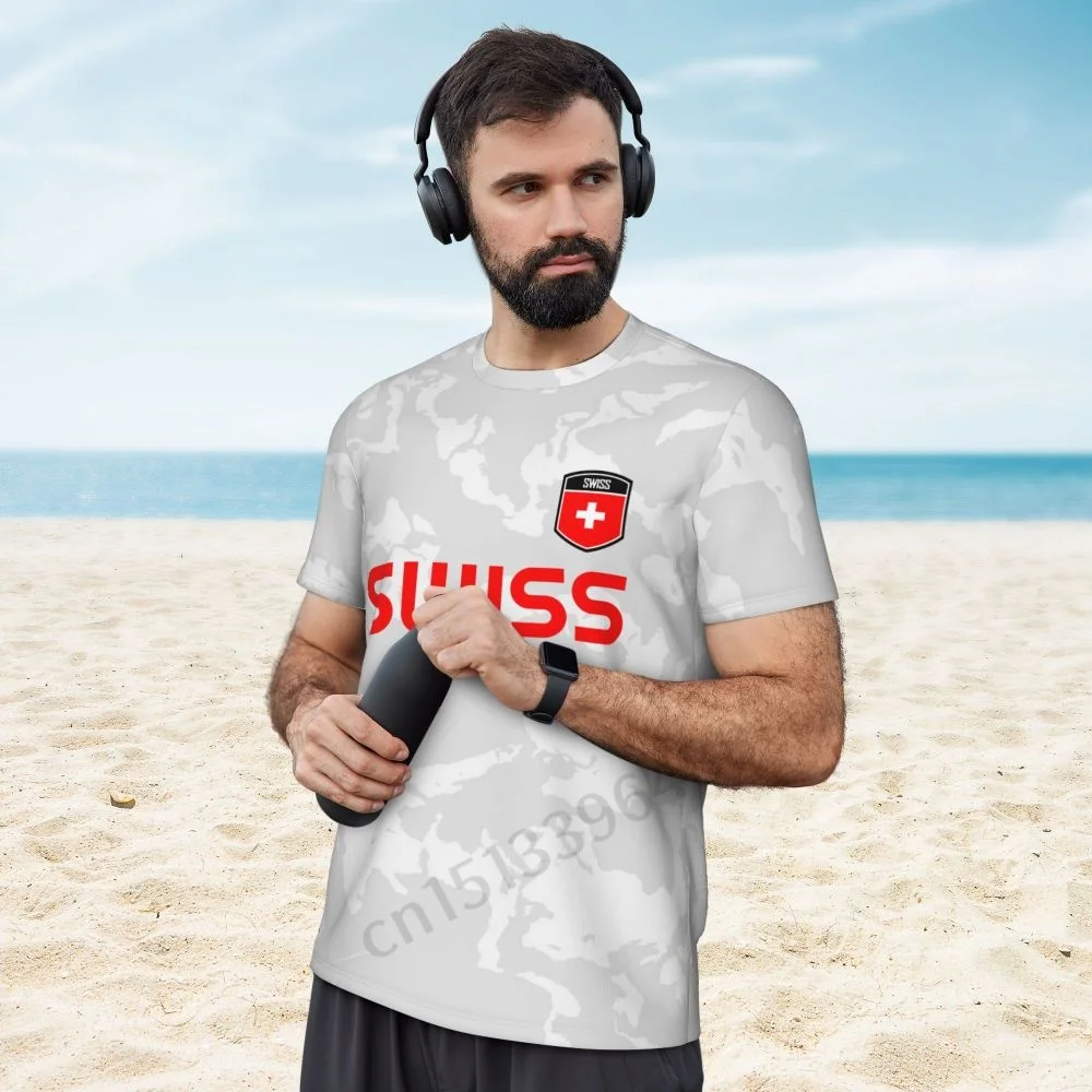 Switzerland Feel-T-shirt en maille à manches courtes pour homme, T-shirt imprimé en 3D, T-shirt d'été pour football, course à pied, tennis, fitness, Gérer