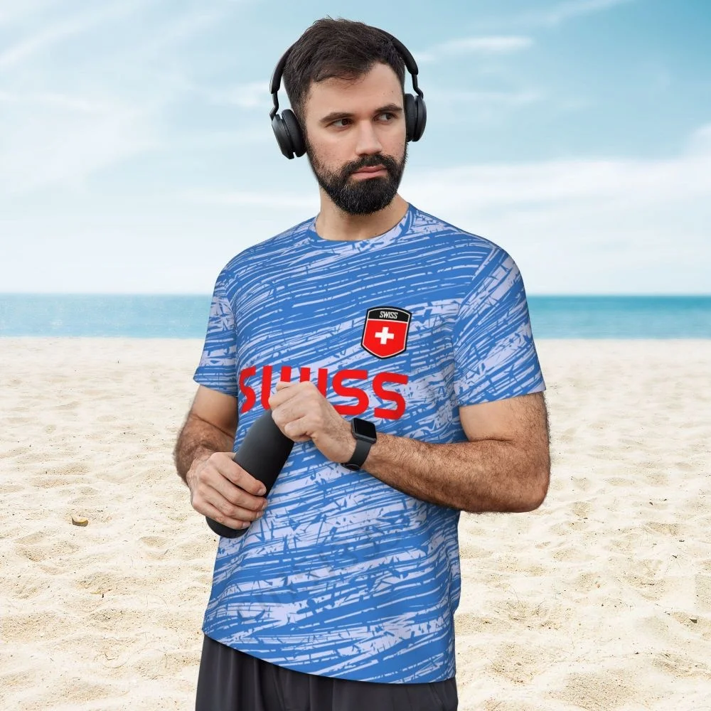 Switzerland Feel-T-shirt en maille à manches courtes pour homme, T-shirt imprimé en 3D, T-shirt d'été pour football, course à pied, tennis, fitness, Gérer