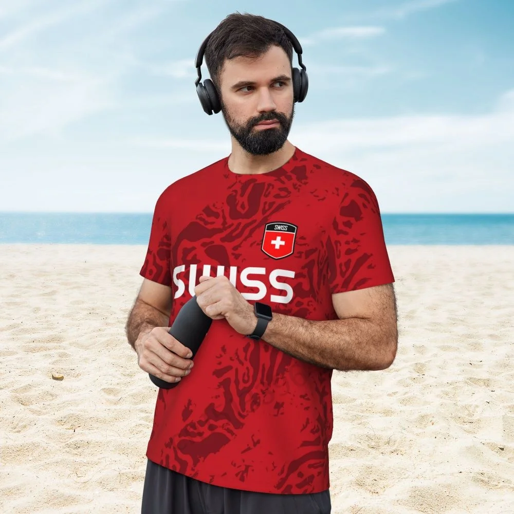 Switzerland Feel-T-shirt en maille à manches courtes pour homme, T-shirt imprimé en 3D, T-shirt d'été pour football, course à pied, tennis, fitness, Gérer